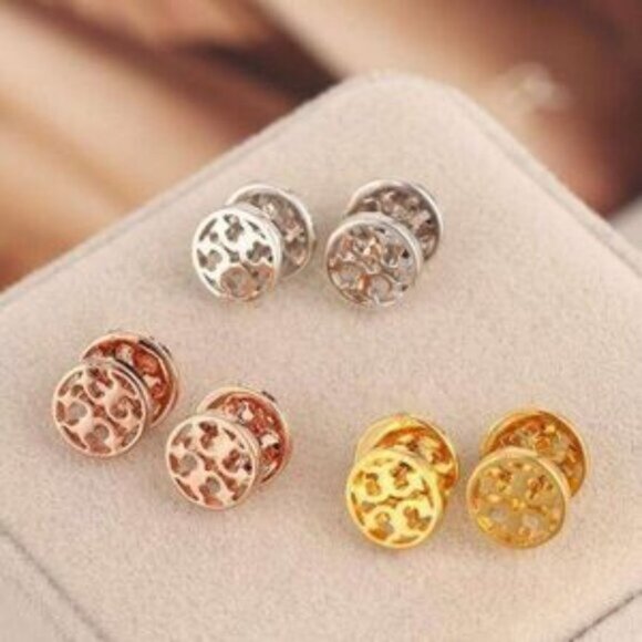 New?Tory Burch Gold Logo Miller Stud Earrings - Picture 3 of 5
